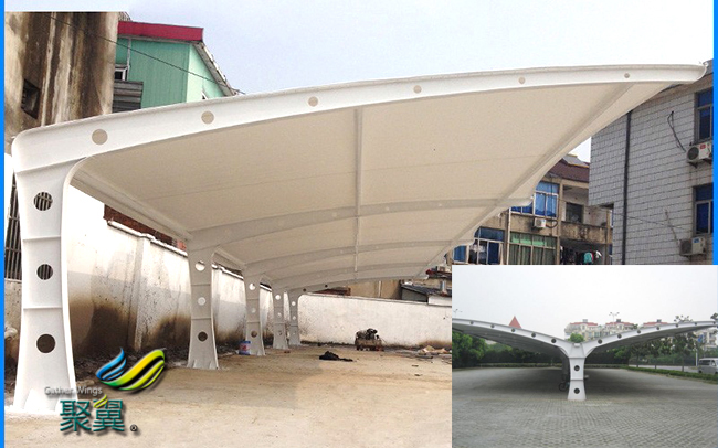  膜結構車棚設計|懸掛臂裝置焊接