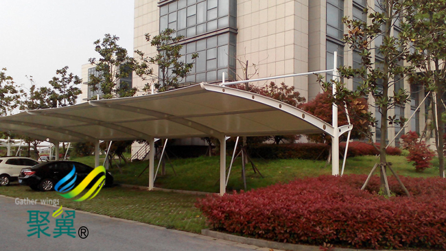 雙開膜結構車棚停車棚鋼膜結構學校汽車棚加工廠家