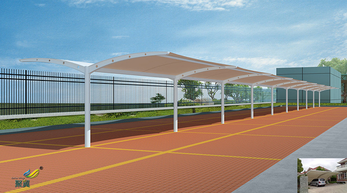 山東膜結構張拉膜雨棚停車棚膜傘、景觀小品公司工程圖片