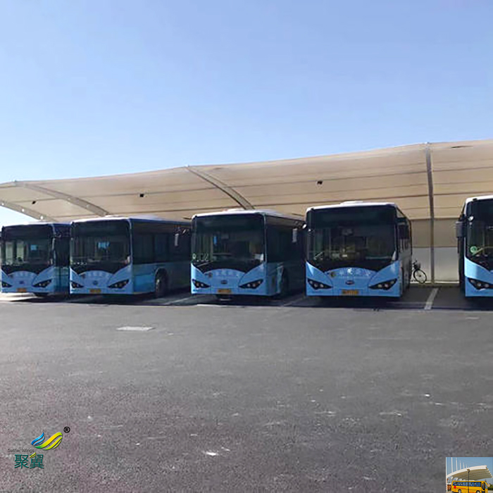 江蘇鋼膜結構大巴車停車棚施工圖安裝廠家