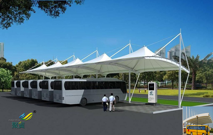 河南戶外小區張拉膜結構大巴汽車停車棚安裝施工方案