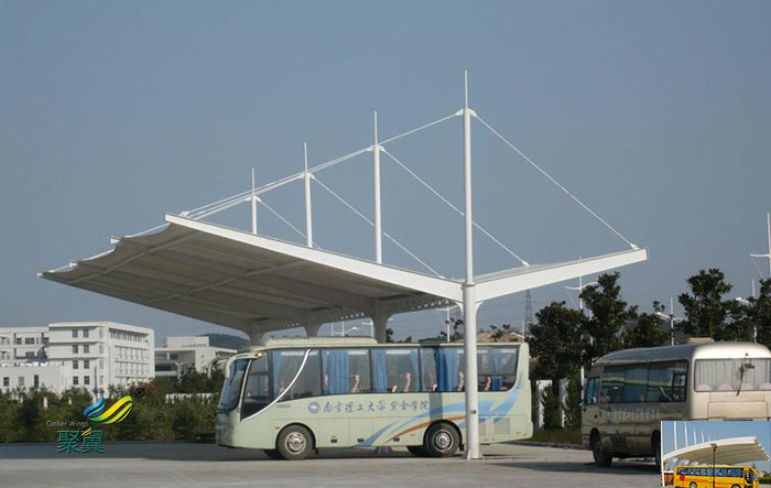 莆田鋼膜結構大巴車露天停車棚基礎設計效果圖
