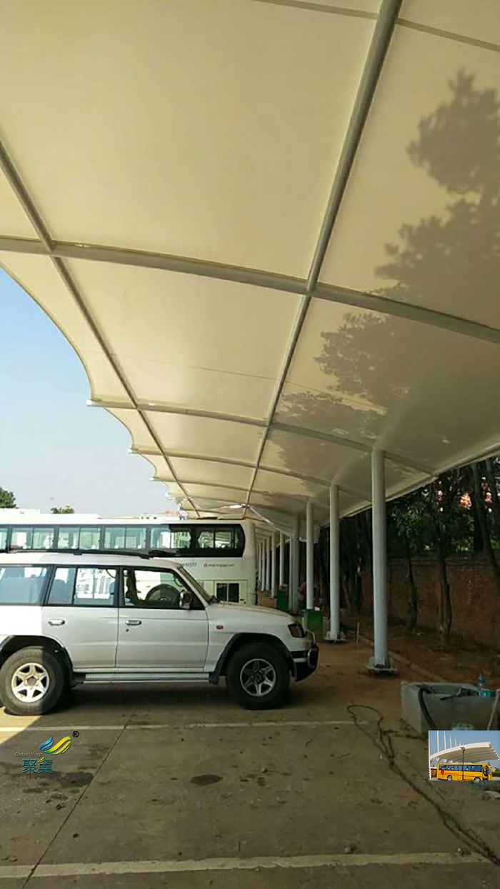 合肥張拉鋼膜結構大巴汽車停車棚安裝施工方案效果圖